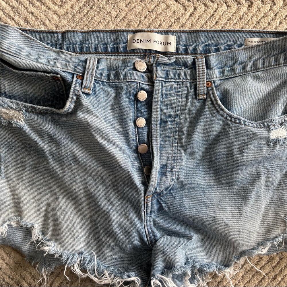 Denim Forum Light Blue Distressed Shorts